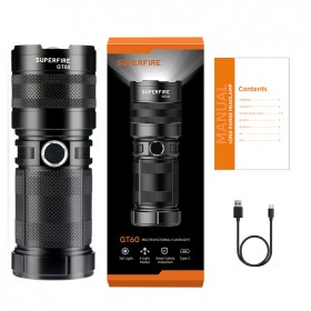 LINTERNA TACTICA DE 2600 LUMENS RECARGABLE CON USB Y ZOOM SUPERFIRE
