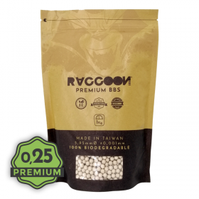 Bolas Airsoft Raccoon 0.25g BIO 1kg Premium Blancas // ARMYCOP.ES
