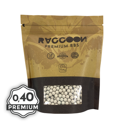 Bolas Airsoft Raccoon 0,40g BIO 0.5kg Premium Blancas // ARMYCOP.ES