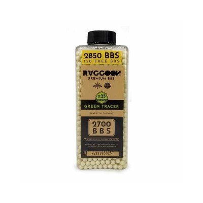 Bolas Airsoft Raccoon 0,25g Tracer Premium 2850 bbs Verdes // ARMYCOP.ES